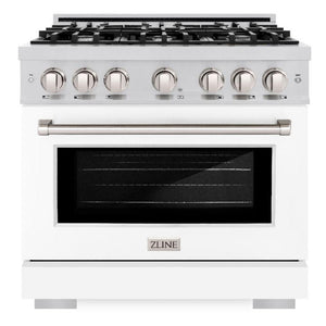 ZLINE 36" 5.2 cu. ft. Select Dual Fuel Range with 6 Burners in Stainless Steel with White Matte Door, HDR-WM-36