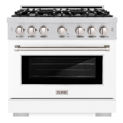 ZLINE 36" 5.2 cu. ft. Select Dual Fuel Range with 6 Burners in Stainless Steel with White Matte Door, HDR-WM-36