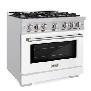 ZLINE 36" 5.2 cu. ft. Select Dual Fuel Range with 6 Burners in Stainless Steel with White Matte Door, HDR-WM-36