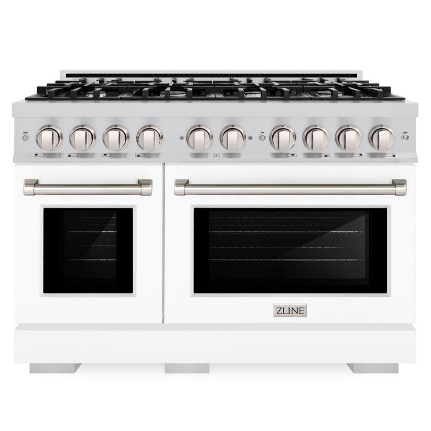 ZLINE 48" 6.7 cu. ft. Select Double Oven Dual Fuel Range with 8 Burners in Stainless Steel with White Matte Doors, HDR-WM-48