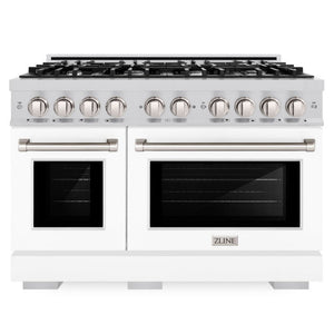 ZLINE 48" 6.7 cu. ft. Select Double Oven Dual Fuel Range with 8 Burners in Stainless Steel with White Matte Doors, HDR-WM-48