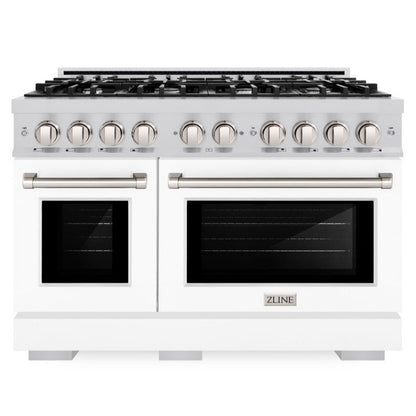 ZLINE 48" 6.7 cu. ft. Select Double Oven Dual Fuel Range with 8 Burners in Stainless Steel with White Matte Doors, HDR-WM-48
