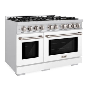 ZLINE 48" 6.7 cu. ft. Select Double Oven Dual Fuel Range with 8 Burners in Stainless Steel with White Matte Doors, HDR-WM-48