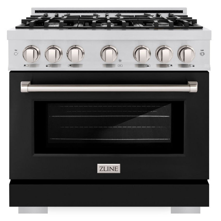 ZLINE 36" 5.2 cu. ft. Select Gas Range with 6 Burners in Stainless Steel with Black Matte Door, HGR-BLM-36