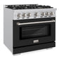 ZLINE 36" 5.2 cu. ft. Select Gas Range with 6 Burners in Stainless Steel with Black Matte Door, HGR-BLM-36