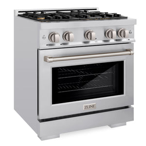 ZLINE 30" 4.2 cu. ft. Select Gas Range with Convection Gas Oven in Stainless Steel with 4 Brass Burners, HGR-BR-30