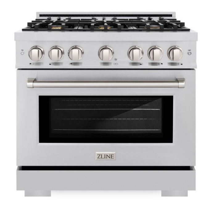 ZLINE 36" 5.2 cu. ft. Select Gas Range with Convection Gas Oven in Stainless Steel with 6 Brass Burners, HGR-BR-36