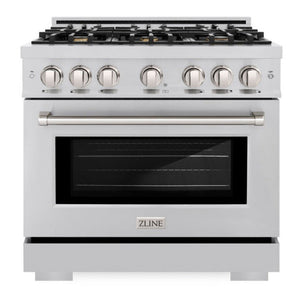 ZLINE 36" 5.2 cu. ft. Select Gas Range with Convection Gas Oven in Stainless Steel with 6 Brass Burners, HGR-BR-36