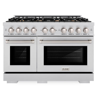 ZLINE 48" 6.7 cu. ft. Select Double Oven Gas Range in Stainless Steel with 8 Brass Burners, HGR-BR-48