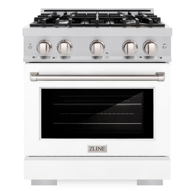 ZLINE 30" 4.2 cu. ft. Select Gas Range with 4 Burners in Stainless Steel with White Matte Door, HGR-WM-30