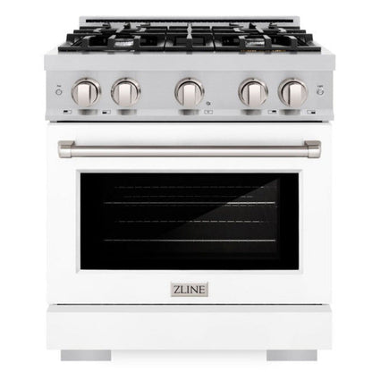 ZLINE 30" 4.2 cu. ft. Select Gas Range with 4 Burners in Stainless Steel with White Matte Door, HGR-WM-30