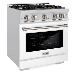 ZLINE 30" 4.2 cu. ft. Select Gas Range with 4 Burners in Stainless Steel with White Matte Door, HGR-WM-30