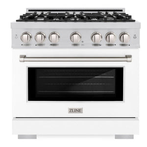ZLINE 36" 5.2 cu. ft. Select Gas Range with 6 Burners in Stainless Steel with White Matte Door, HGR-WM-36