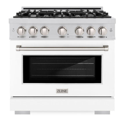 ZLINE 36" 5.2 cu. ft. Select Gas Range with 6 Burners in Stainless Steel with White Matte Door, HGR-WM-36