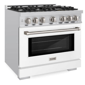 ZLINE 36" 5.2 cu. ft. Select Gas Range with 6 Burners in Stainless Steel with White Matte Door, HGR-WM-36