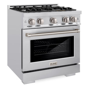ZLINE 30" 4.2 cu. ft. Select Gas Range with 4 Burner Cooktop and Convection Gas Oven in Satin Stainless Steel, HGRS-30