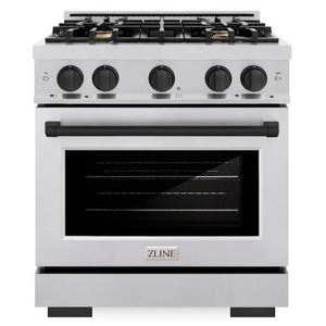 ZLINE Autograph 30" 4.2 cu. ft. Select Gas Range with 4 Burners in Stainless Steel and Matte Black Accents, HGRZ-30-MB