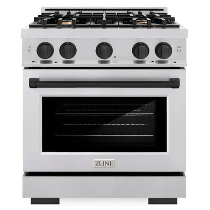 ZLINE Autograph 30" 4.2 cu. ft. Select Gas Range with 4 Burners in Stainless Steel and Matte Black Accents, HGRZ-30-MB