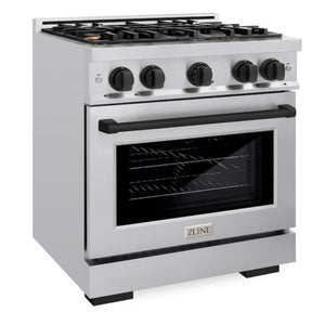 ZLINE Autograph 30" 4.2 cu. ft. Select Gas Range with 4 Burners in Stainless Steel and Matte Black Accents, HGRZ-30-MB