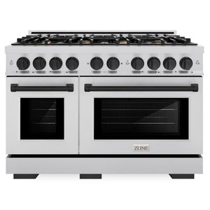 ZLINE Autograph 48" 6.7 cu. ft. Select Double Oven Gas Range with 8 Burners in Stainless Steel and Matte Black Accents, HGRZ-48-MB