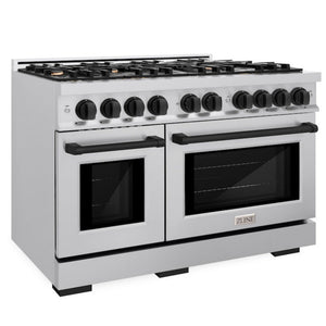 ZLINE Autograph 48" 6.7 cu. ft. Select Double Oven Gas Range with 8 Burners in Stainless Steel and Matte Black Accents, HGRZ-48-MB