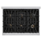 ZLINE Autograph 36" 5.2 cu. ft. Select Gas Range with 6 Burners in Stainless Steel with Black Matte Door and Polished Gold Accents, HGRZ-BLM-36-G