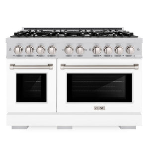 ZLINE 48" 6.7 cu. ft. Select Double Oven Gas Range with 8 Burners in Stainless Steel with White Matte Doors, HGR-WM-48