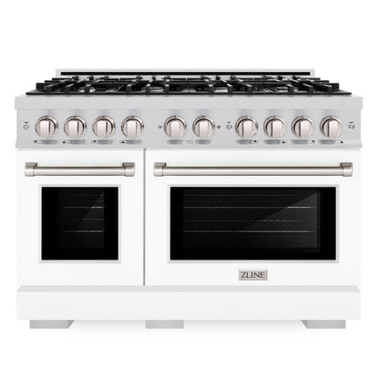 ZLINE 48" 6.7 cu. ft. Select Double Oven Gas Range with 8 Burners in Stainless Steel with White Matte Doors, HGR-WM-48