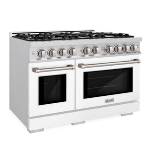 ZLINE 48" 6.7 cu. ft. Select Double Oven Gas Range with 8 Burners in Stainless Steel with White Matte Doors, HGR-WM-48