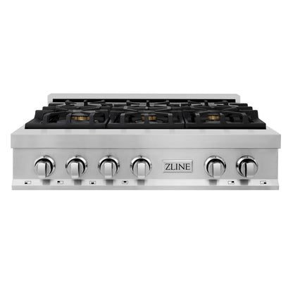 ZLINE 36 in. Rangetop with 6 Gas Brass Burners, RT-BR-36