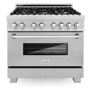 ZLINE 36 in. Kitchen Appliance Package with Satin Stainless Steel Stainless Dual Fuel Range, Ducted Vent Range Hood and Tall Tub Dishwasher, 3KP-RASRH36-DWV