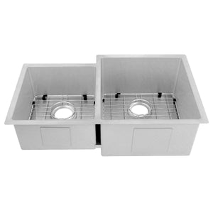 ZLINE 32" Jackson Undermount Double Bowl Satin Stainless Steel Kitchen Sink with Bottom Grid, SRDL-32S