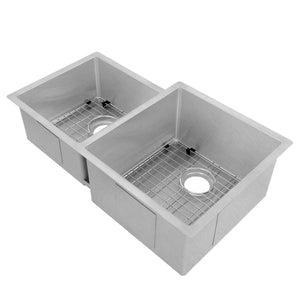 ZLINE 32" Jackson Undermount Double Bowl Satin Stainless Steel Kitchen Sink with Bottom Grid, SRDL-32S