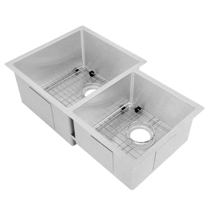 ZLINE 32" Jackson Undermount Double Bowl Satin Stainless Steel Kitchen Sink with Bottom Grid, SRDR-32S