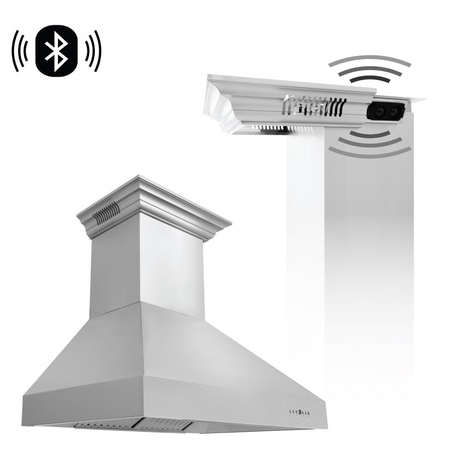 ZLINE 60 in. Stainless Steel Wall Range Hood with Built-in CrownSound® Bluetooth Speakers, 667CRN-BT-60