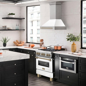 ZLINE Autograph 30" 4.0 cu. ft. Dual Fuel Range with White Matte Door and Bronze Accents, RAZ-WM-30-CB