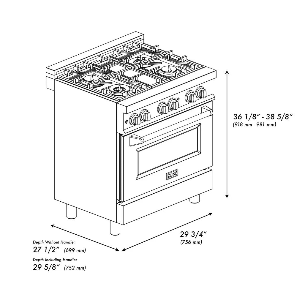 ZLINE 30" 4.0 cu. ft. Dual Fuel Range with Gas Stove and Electric Oven in DuraSnow Stainless Steel