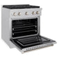 ZLINE 30" 4.2 cu. ft. Paramount Gas Range with 4 Burner Cooktop and Convection Gas Oven in Satin Stainless Steel, SGRS-30