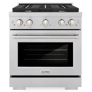 ZLINE 30" 4.2 cu. ft. Paramount Gas Range with 4 Burner Cooktop and Convection Gas Oven in Satin Stainless Steel, SGRS-30