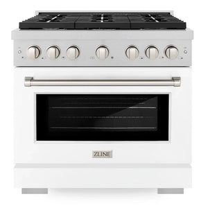 ZLINE 36" 5.2 cu. ft. Paramount Gas Range with 6 Burner Cooktop and Convection Gas Oven in Satin Stainless Steel with White Matte Door, SGRS-WM-36
