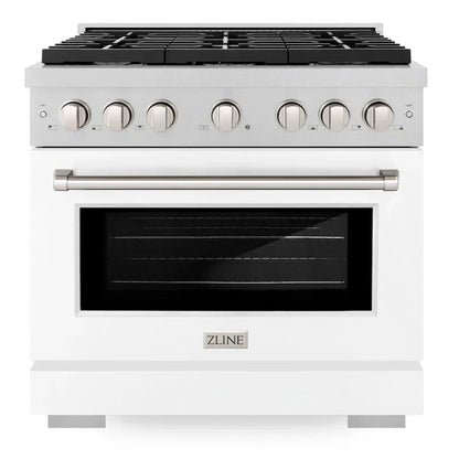 ZLINE 36" 5.2 cu. ft. Paramount Gas Range with 6 Burner Cooktop and Convection Gas Oven in Satin Stainless Steel with White Matte Door, SGRS-WM-36