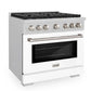 ZLINE 36" 5.2 cu. ft. Paramount Gas Range with 6 Burner Cooktop and Convection Gas Oven in Satin Stainless Steel with White Matte Door, SGRS-WM-36