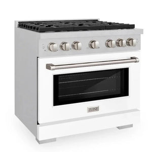 ZLINE 36" 5.2 cu. ft. Paramount Gas Range with 6 Burner Cooktop and Convection Gas Oven in Satin Stainless Steel with White Matte Door, SGRS-WM-36