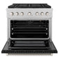ZLINE 36" 5.2 cu. ft. Paramount Gas Range with 6 Burner Cooktop and Convection Gas Oven in Satin Stainless Steel with Black Matte Door, SGRS-BLM-36