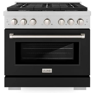 ZLINE 36" 5.2 cu. ft. Paramount Gas Range with 6 Burner Cooktop and Convection Gas Oven in Satin Stainless Steel with Black Matte Door, SGRS-BLM-36