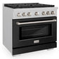 ZLINE 36" 5.2 cu. ft. Paramount Gas Range with 6 Burner Cooktop and Convection Gas Oven in Satin Stainless Steel with Black Matte Door, SGRS-BLM-36