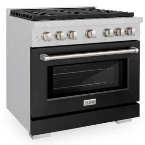 ZLINE 36" 5.2 cu. ft. Paramount Gas Range with 6 Burner Cooktop and Convection Gas Oven in Satin Stainless Steel with Black Matte Door, SGRS-BLM-36