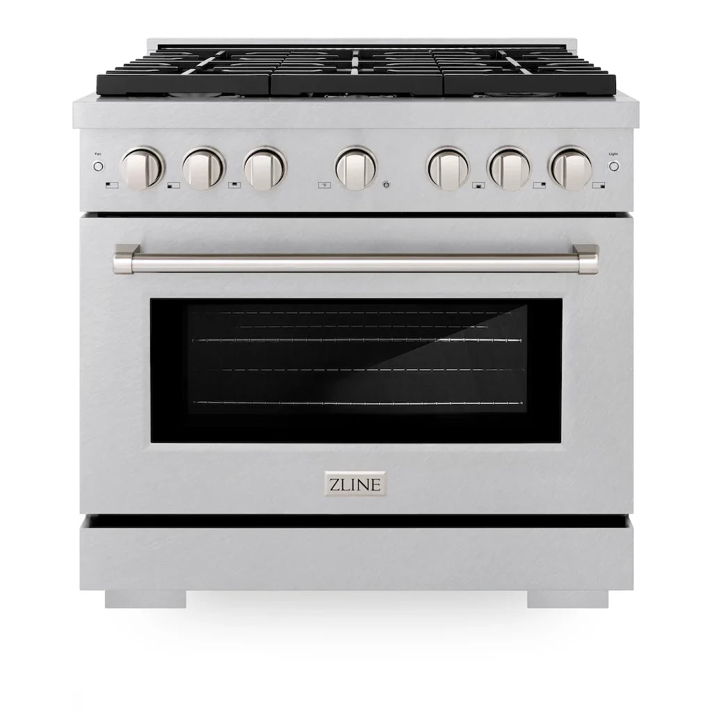 ZLINE 36" 5.2 cu. ft. Paramount Gas Range with Convection Gas Oven in Satin Stainless Steel with 6 Brass Burners, SGRS-BR-36