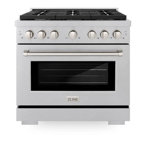 ZLINE 36" 5.2 cu. ft. Paramount Gas Range with Convection Gas Oven in Satin Stainless Steel with 6 Brass Burners, SGRS-BR-36