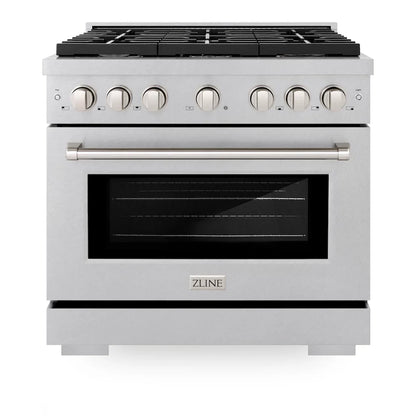 ZLINE 36" 5.2 cu. ft. Paramount Gas Range with Convection Gas Oven in Satin Stainless Steel with 6 Brass Burners, SGRS-BR-36